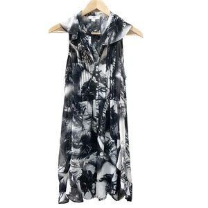 ENTRO Black & White Swing Sheer Tunic Button Ruffle Dress Beach Resortwear Small